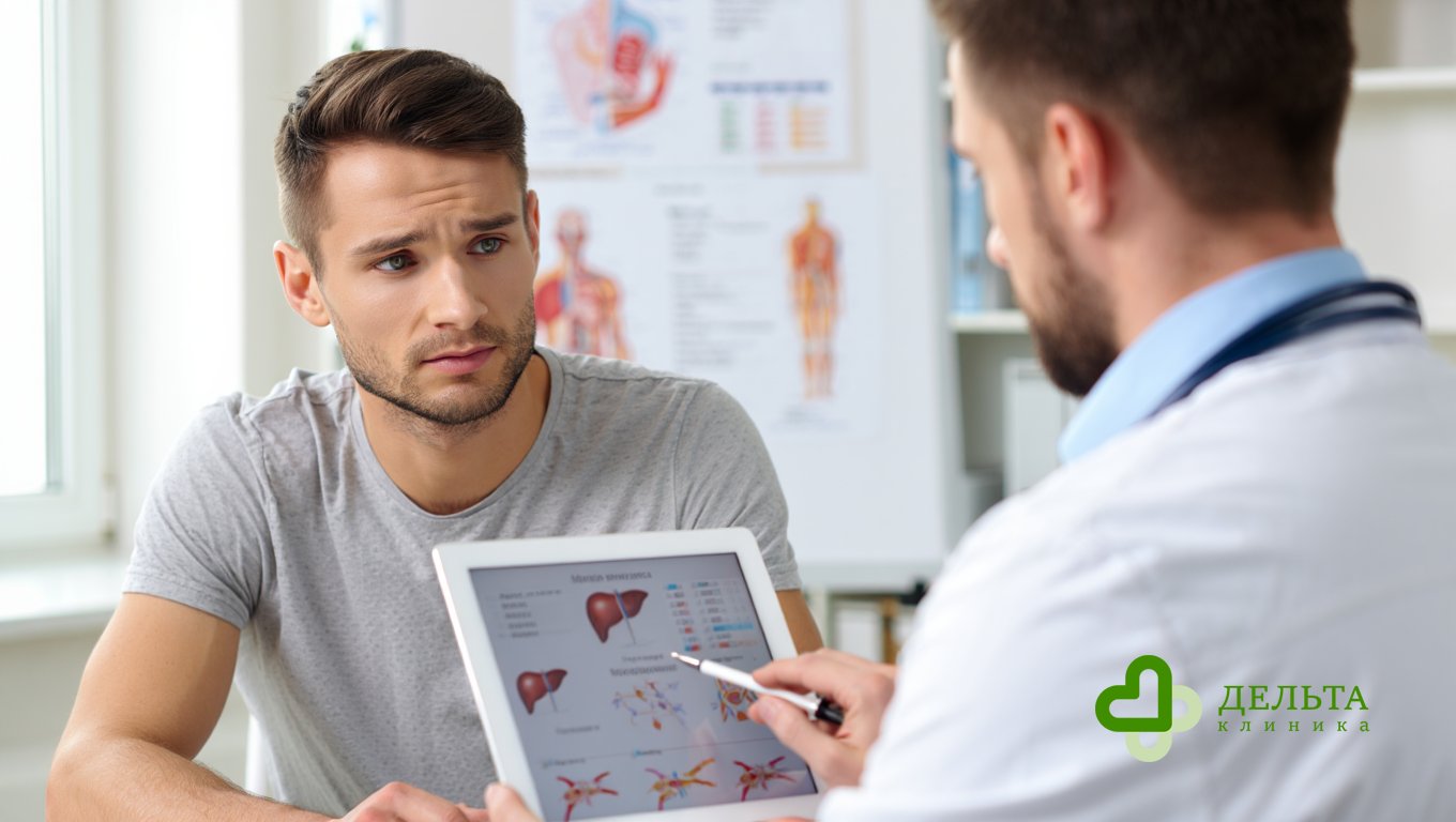 Врач объясняет пациенту процессы в организме